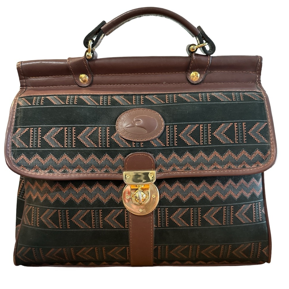 Vintage Red Goose Leather Handbag black & Brown Aztec Pattern Satchel/crossbody